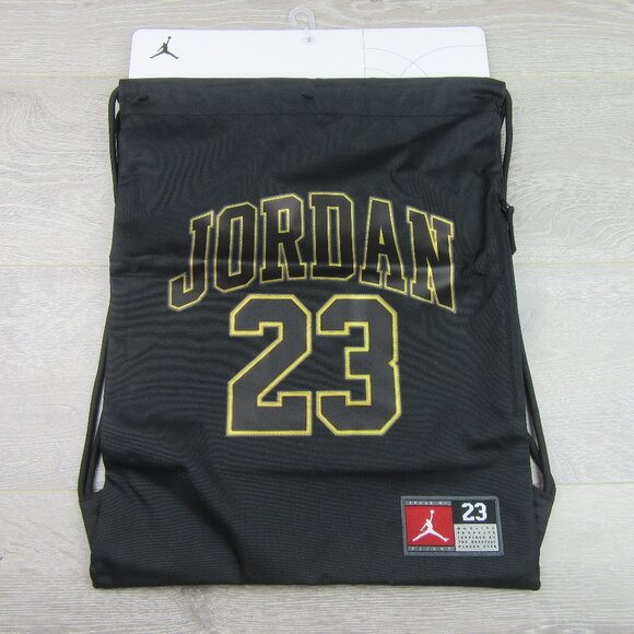 Jordan 23 Jersey Drawstring Gym Sack Bag Black Gold NEW - Picture 2 of 9